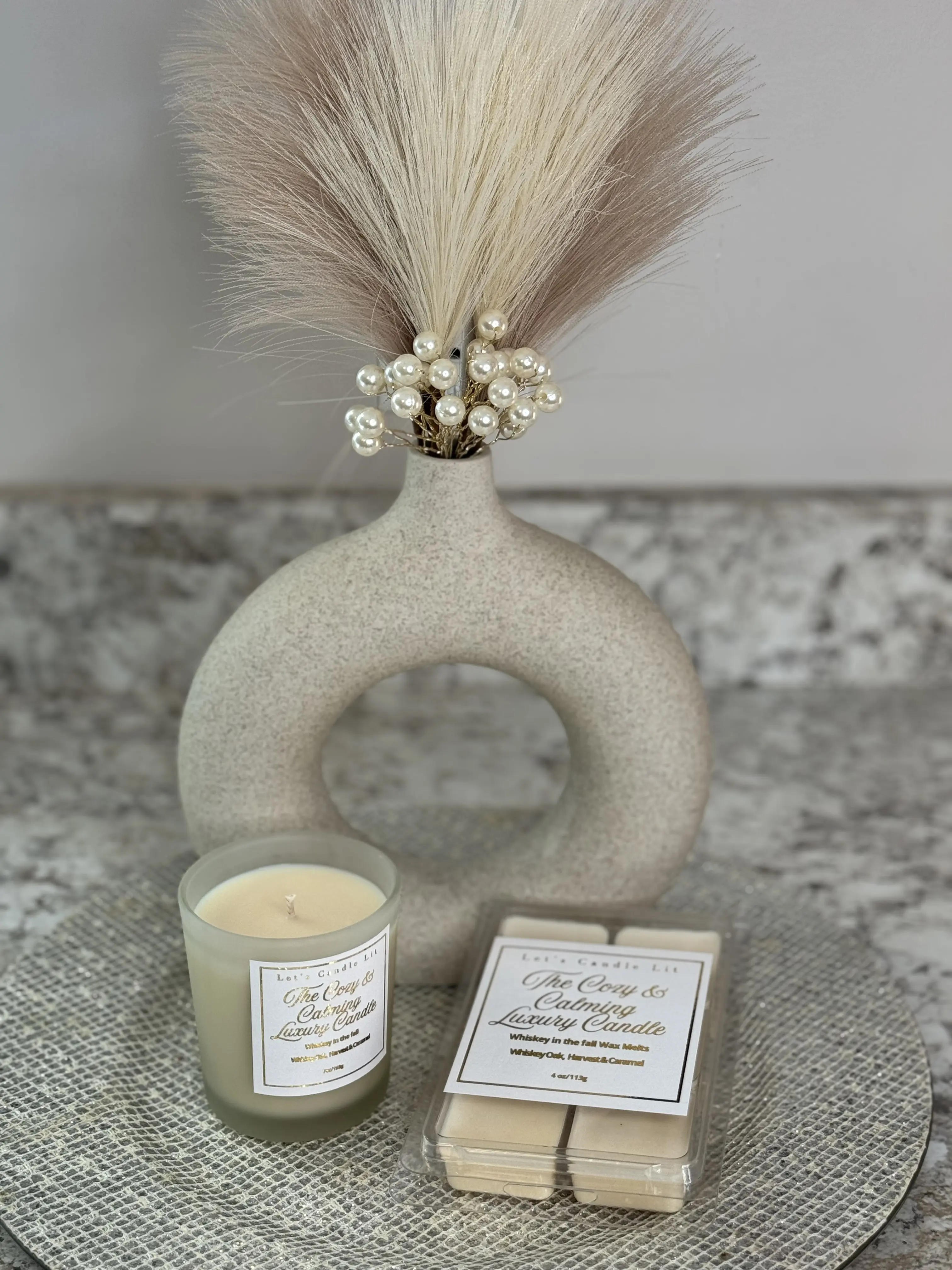 Whiskey in the Fall Candle & Wax Melt Set 7oz Soy Wax Candle with 4oz Wax Melts Whiskey Oak Golden Harvest Rum-Raisin Caramel Scent for Cozy Autumn Home Decor