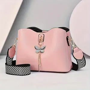 Women's small cross-body bag, young girl's fashionable wallet，light handbag and shoulder bag-Women's butterfly bucket bag