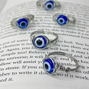 Evil Eye Stainless Steel Wire Ring - Handmade Genuine Steel with Iconic Evil Eye Bead - Available in All Sizes - Perfect for Protecting Your Energy