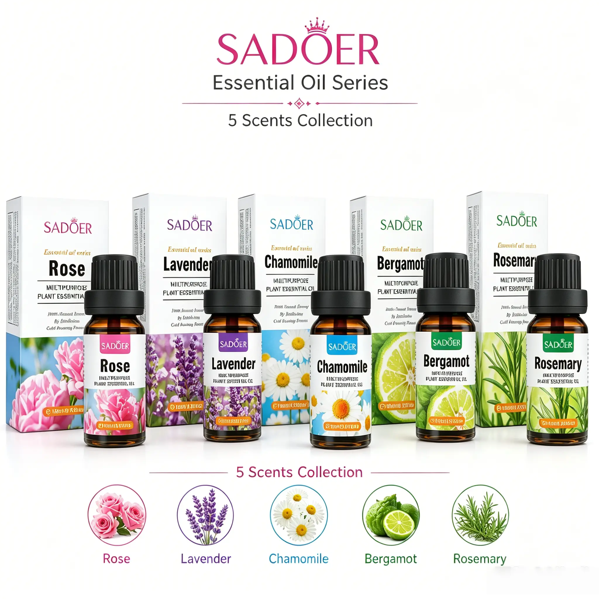 Plant Essential Oils 5 Variety Pack - Multipurpose Relaxing Fragrance Oils for Skincare & Aromatherapy, Gift Set