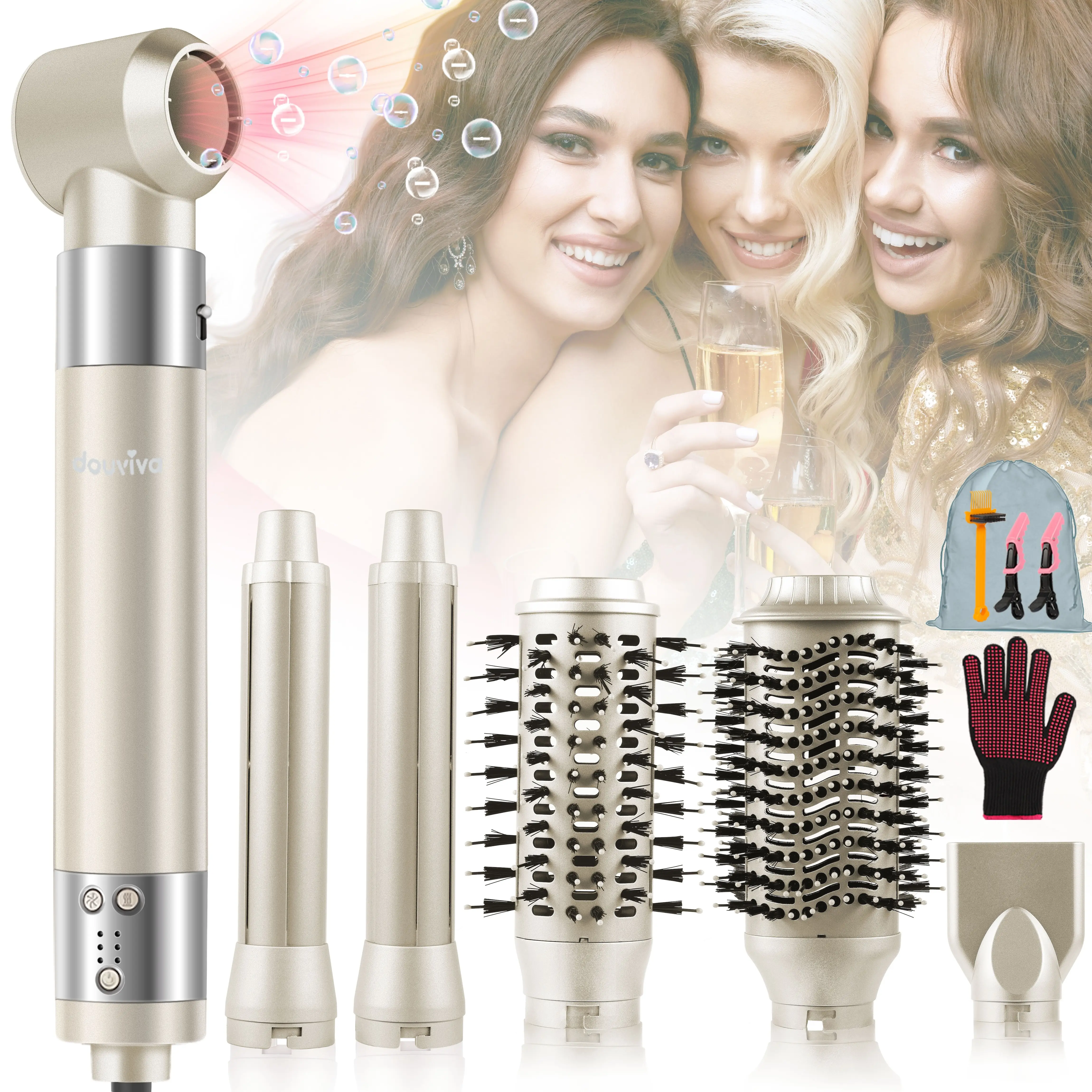 6 in 1 Hair Air Styler, Ionic Hair Dryer Brush 110,000 RPM High-Speed Frizz- Free Hot-Air Auto Wrap Curlers, Multi Hair Styler, Blow Dryer for Fast Drying Straightening Volumizing Curling Styling
