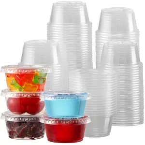 130 sets - 2 oz Jello Shot Cups, Small Plastic Containers with Lids, Airtight and Stackable Portion Cups, Salad Dressing Container, Dipping Sauce Cups, Condiment Cups