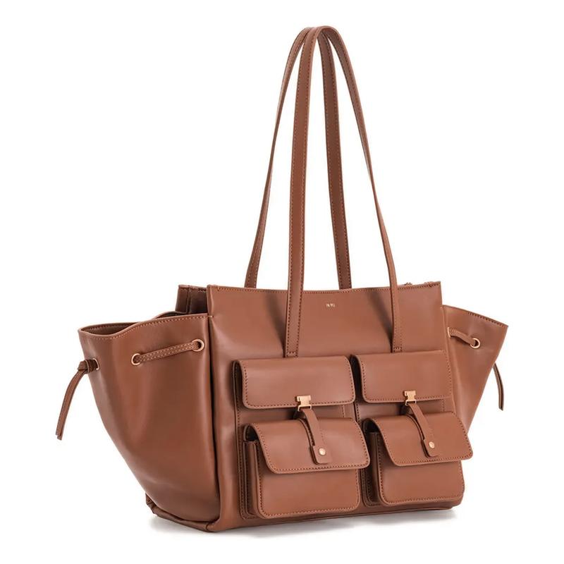 JW PEI Designer Leather Utility Tote Bag Brown Everyday Carry with Smart Storage Genuine Leather Multiple Pockets Roomy Interior Comfortable Straps