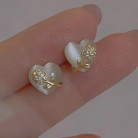 Heart Shaped Artificial Zircon Decorated Stud Earrings, Fashionable Jewelry for Women, Trendy All-match & Exquisite Jewelry for Birthday Gift, Fashionable Jewelry Accessories, Dainty Fashion Jewelry, Sparkling Ear Jewelry, Earrings Studs