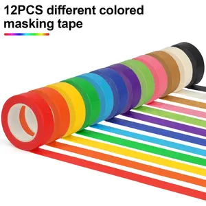 12PCS Colored Masking Tape, Kids Art Supplies, DIY Craft Tape, Colored Tape Rolls, Colored Painters Tape, 1.7cm x 12m (2/3In x 13Yards)