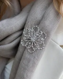 Large Rhinestone Flower Brooch-Pin Silver-Tone, Wedding Flower Pin