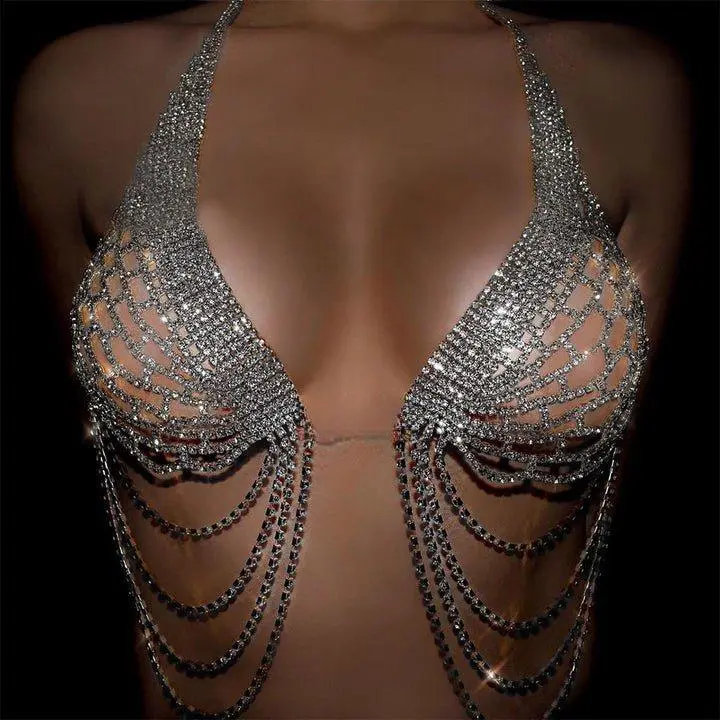 Wicked Web Drapelette Rhinestone Bra Top