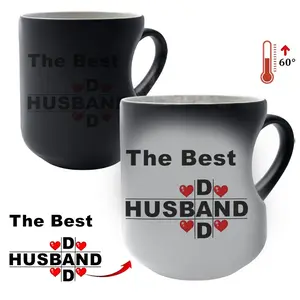 Happy Father's Day Gift Mug, Heart-Shaped Magic Color Changing Ceramic Mug with Black Heart Design - Thermosensitive from Hot to Cold Drinks, Mother'S Day or Holiday Gift, White with Red Hearts, Reusable, Hand Wash Only, Heat Resistant Mugs