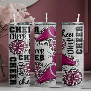 20oz stainless steel water bottle with straw, Cheerleading element pattern design skinny tumbler, suitable for fitness, travel, driving, and daily use at home. A great gift for family and friends | 1pc