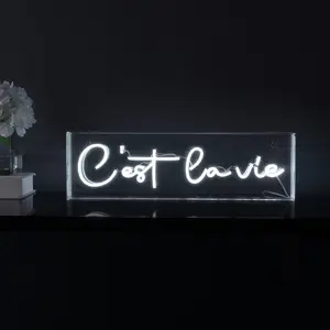 JONATHAN Y C'est La Vie Contemporary Glam Acrylic Box USB Operated LED Neon Light; for dorm, living room, dining room, college