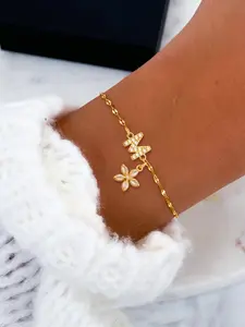 Women's Letter Crystal Flower Bracelet With Charms, Stainless Steel Hand Chain Design, Classic Plated Jewelry Accessory