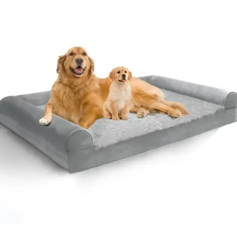 Orthopedic U-Shaped Dog Bed Pad - 42"x30"x6.5" Large Rose Plush Mat with Snap, Sponge Neck Pillow, 3-Side Zip Cover, Waterproof Barrier, Leak-Resist Foam, Joint Support for Medium-Large Dogs Up to 80 lbs, Quick Zip Clean Mats for Easy Maintenance