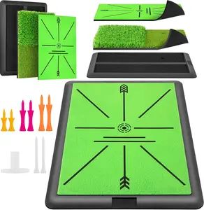 Golf Hitting Mat, Golf Mats Practice Outdoor Indoor for Swing Path Feedback Detection Batting, 16"x12" Artificial Dual Turf Golf Mat with Tees for Training, Driving, Chipping