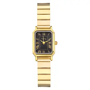 OIDEA Women's Elegant Rectangle Watch, Roman Numeral Dial, Goldblack Tone Stainless Steel Bracelet, Adjustable Push-Button Clasp, Analog Quartz for Everyday Practicality