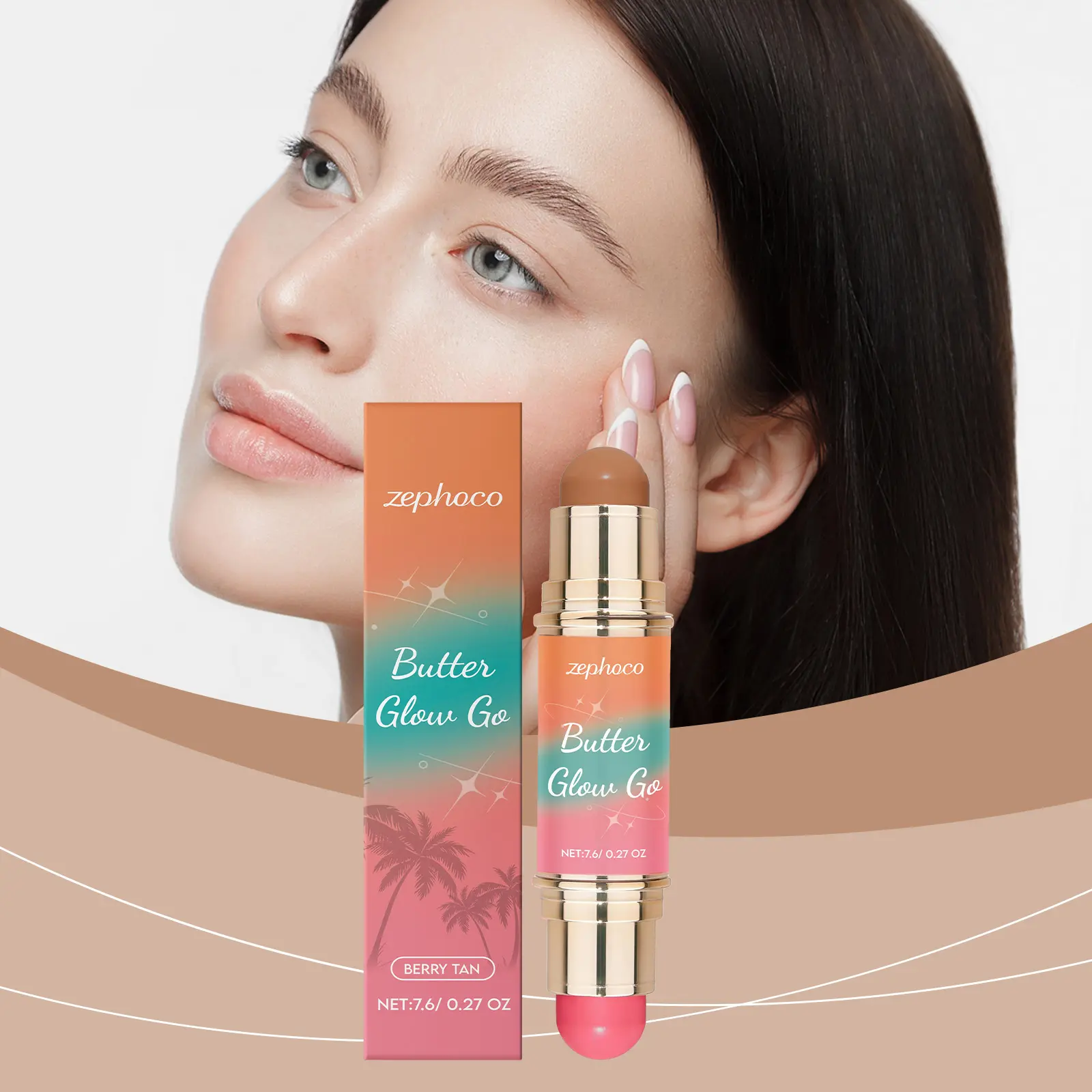 Butter Glow Go Dual-Ended 3-in-1 Cosmetic Stick (7.6g, Berry Tan) - Silky, Blendable, Long-Lasting Cream Bronzer, Contour, Blush, Lip Tint for Cheeks, Eyes, Lips - Travel, Daily Lazy Girl Makeup