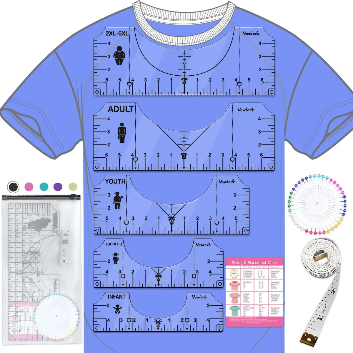 Tshirt Ruler Guide for Cricut Heat Press, Shirt Measurement Tool Vinyl Alignment Placement Center DTF Template Left Pocket Logo, Sublimation Accessories Iron on HTV Heat Transfer Vinyl