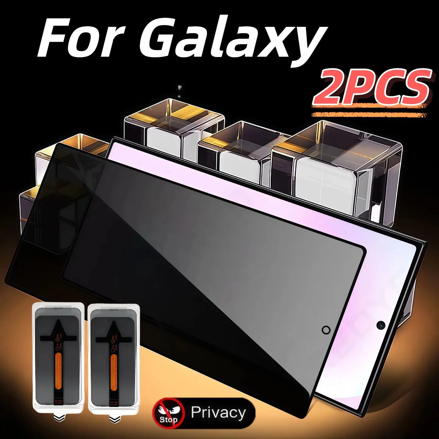 2-Pack Privacy Tempered Glass Protective Cellphone Screen Protector for Samsung Galaxy S25 S24 S23 S22 Ultra Plus Smartphone, Easy Install, Dust-Free, Bubble-Free, 9h Hardness Protection