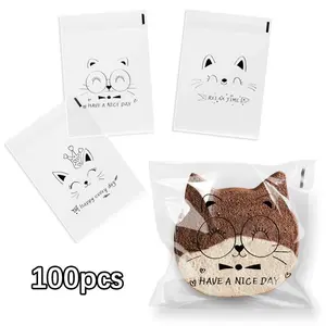 100pcs Cute Cartoon Cat Sealing Bags, 3-In-1 Transparent Plastic Packaging, Party Gift Bags, Snack Storage Bags, Reusable & Durable