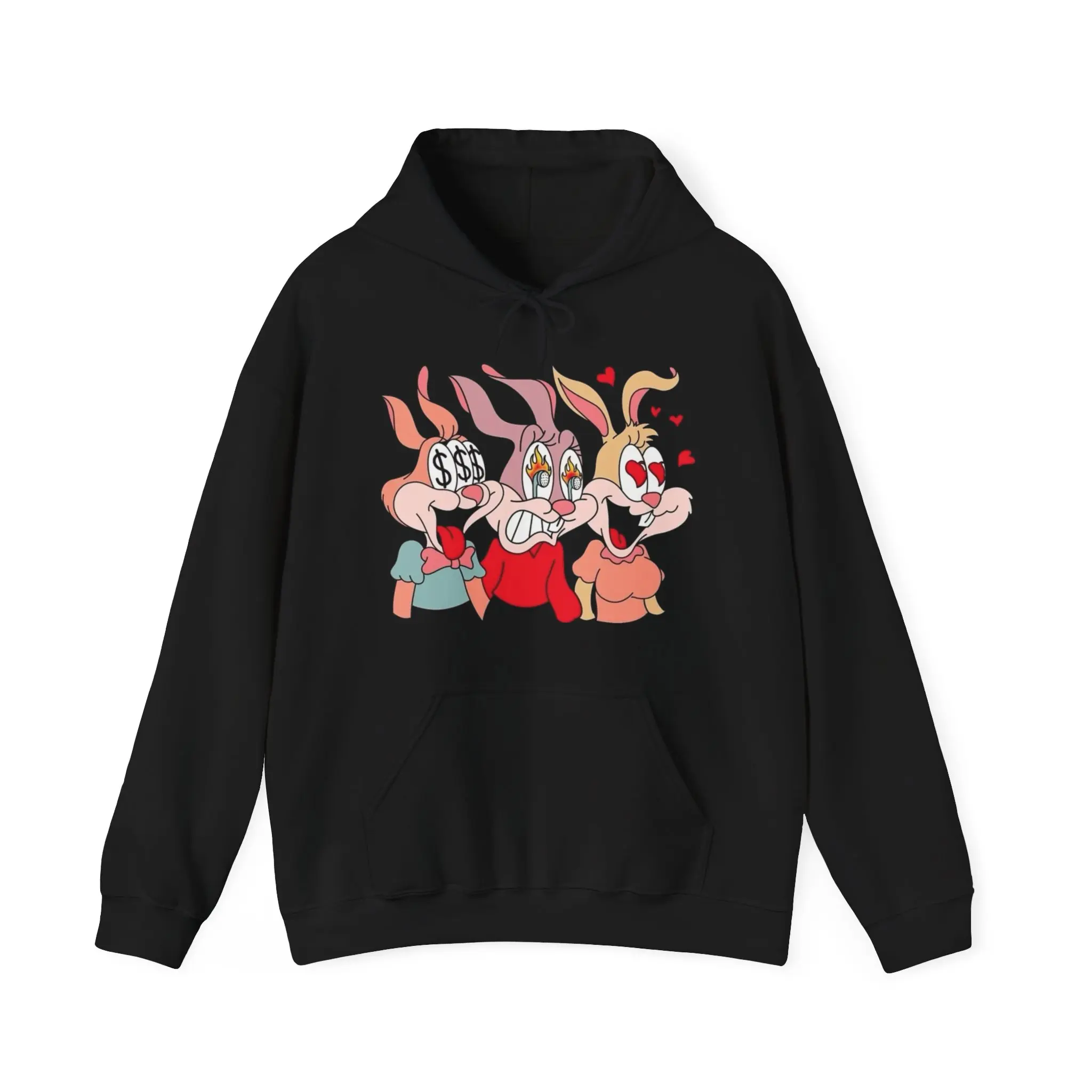 Men's Heavy-Blend Hoodie, Vintage Streetwear Sweatshirt with Retro Rap Cartoon Graphic and Cozy Kangaroo Pocket, Cartoon Pattern, Cotton, Tops, Plush