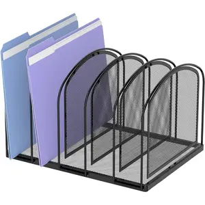File Organizer for Desk, 5-Section Mesh Desk Organizer, Vertical File Holder Desktop File Sorter, File Folder Holder for Office Supplies, Black