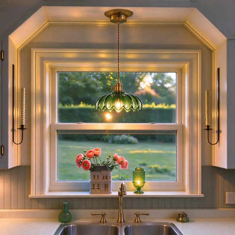 Gold Glass Pendant Light - Vintage Modern Rustic Decorative Atmosphere Lamp, Glass & Metal Farmhouse Ceiling Light, Adjustable Hanging Cord 85-265V for Dining Table, Kitchen Island, House Decor (No Bulb Included, LED Support)