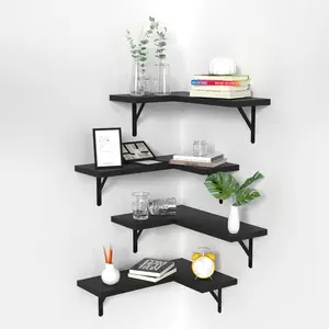 Corner Floating Shelves Set of 4, Corner Shelves Wall Mounted, for Bedroom Kitchen Living Room Bathroom Office- Gothic Style (Black, Set of 4)