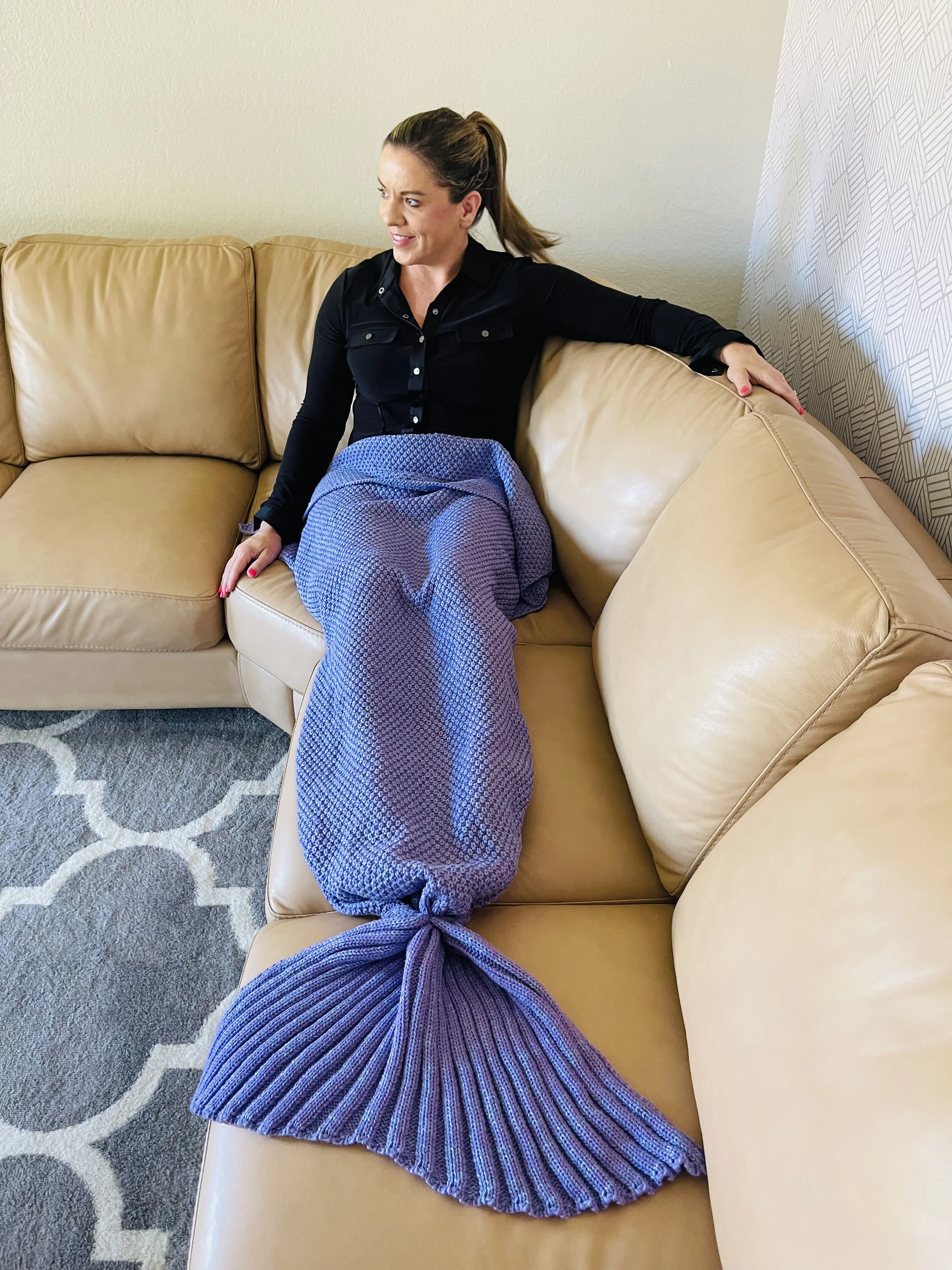 L.W Clothing Company Mermaid Tail Cozy Blanket Throw - Soft, Breathable Acrylic Decorative Fluffy Warming Blanket (71in x 31in) for Lounging, Home Travel Gifting, Decorative Blanket