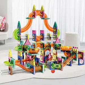 Magnetic Marble Run Track Set (126/206 Pcs) -STEM Sensory Montessori Construction Toy with Slides Ramps and Tubes Educational Magnet Tile Building Kit Kids Age 3+ Learning Gift for Boys Girls Preschool, Creative Birthday Gift,Toy for Boys & Girls