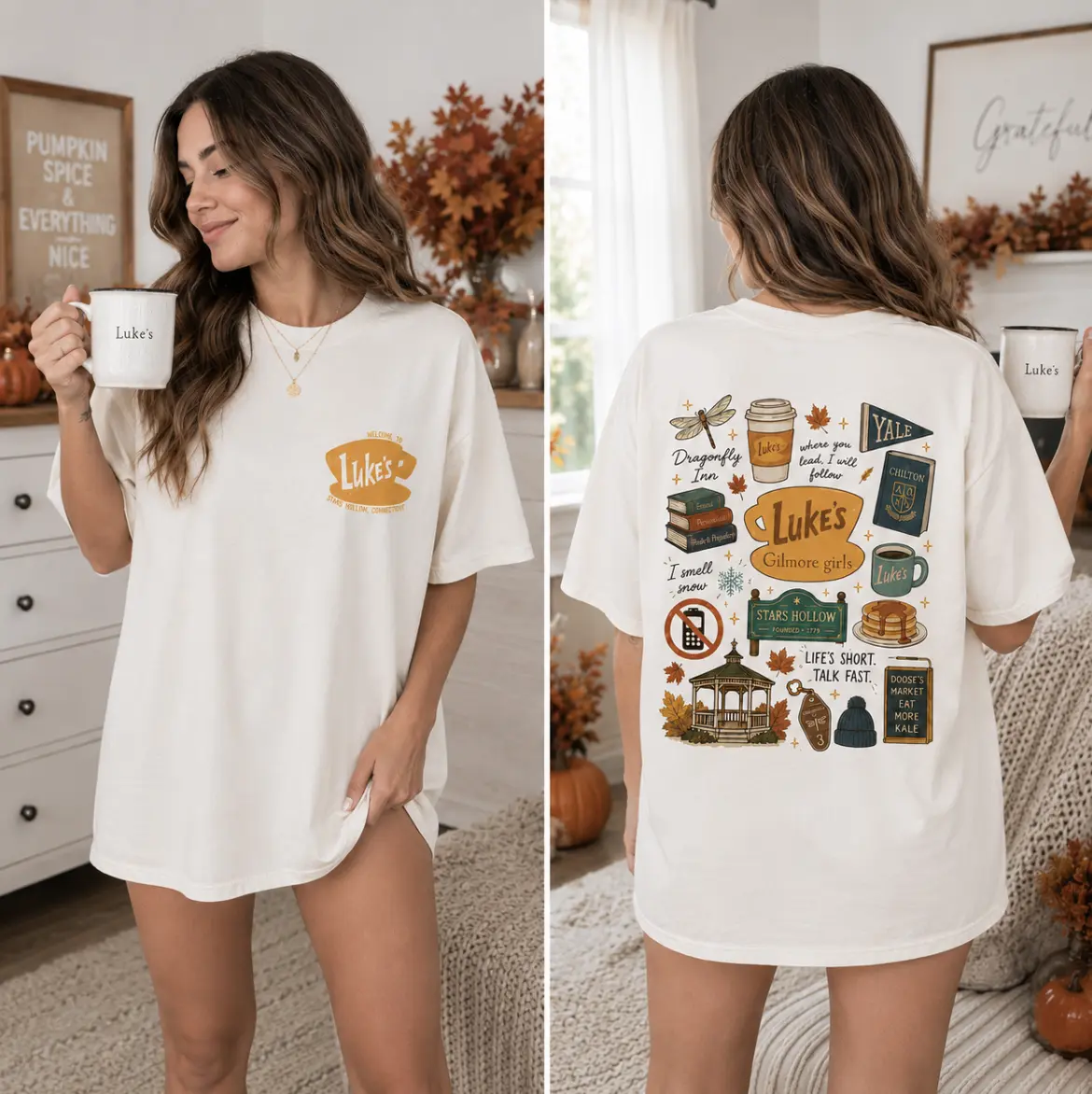Comfort Colors Gilmore Girls 2 Sided TShirt, Where You Lead I Will Follow Shirt, Luke's Diner Stars Hollow Tee, Dragonfly Inn Shirt, Fall TV Show Shirt, Pumpkin Season Shirt