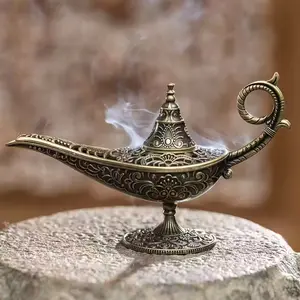 1 Magic Lamp Alloy Incense Burner, Bakhoor Burner, 4.6in Aromatherapy Stand, Yoga Meditation Buddhist Home Decor Aromatherapy Burner Tea Ceremony Tabletop Ornament Ramadan Festive Gift Aromatherapy Scent Diffuser, Aromatherapy Oil Diffuser