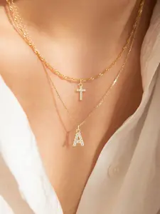 Women's Zirconia Letter Cross Pendant Stainless Steel Necklace Set, Elegant Multi-Layer Design, Chain, Minimalist Chain Necklace, All-Season Jewelry