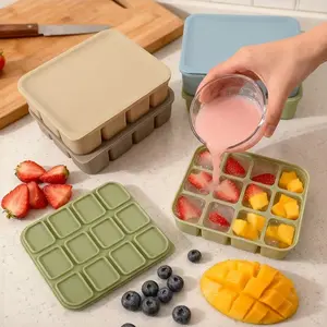 12-Cube Silicone Ice Tray with Lid, Flexible Mold, Easy Release Ice, Dishwasher/oven Safe, Reusable for Meal Prep, Whiskey, Broth