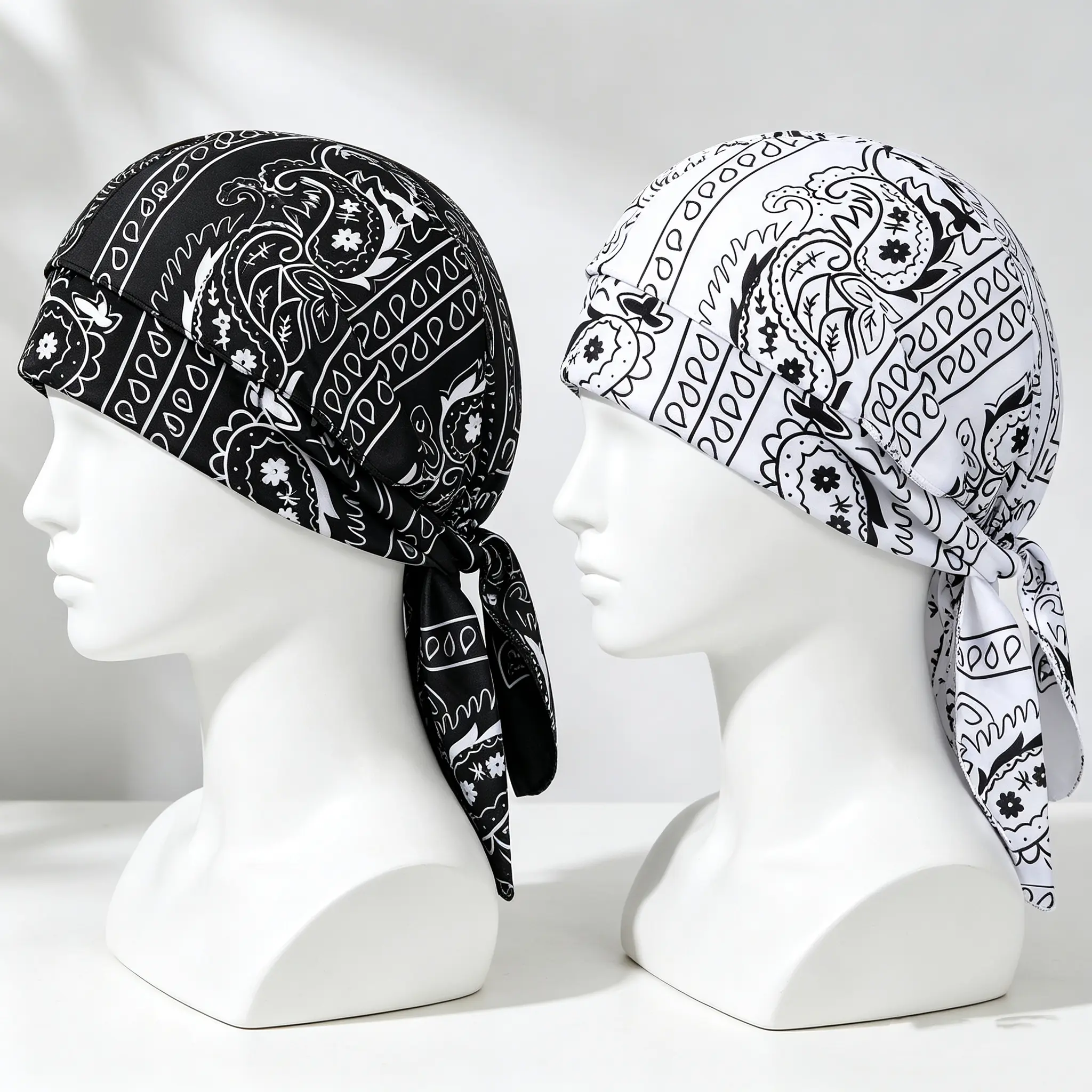 Men's Unisex 2-Pack Polyester Skull Cap Doo Rag, Casual Paisley Helmet Liner with Tied Tail, Breathable Cooling Outdoor Accessory for Biking, One Size