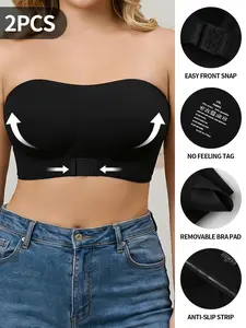 Women's Strapless Bra, Medium Support Bandeau Design, Plain Pattern Lined Slim Fit, All Season Comfortable Underwear