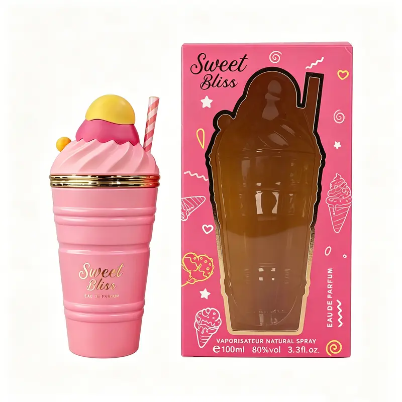 Sellion Sweet Bliss Women's Eau de Parfum (100ml Regular Edition) - Long-Lasting Gourmand Natural Spray with Vanilla & Strawberry Scents, Cute Ice Cream Bottle, Gold Metallic Accents, Smelling Good Berry Floral Candy-Sweet Vibe Single Item for Gifting