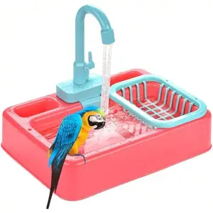 Bird Automatic Bathtub Swimming Pool Toy Bath Shower Dispenser Parrot Budgie Parakeet Cockatiel Conure Lovebird Finch Canary African Cockatoo Macaw