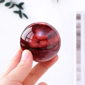 Natural Mookaite Jasper Crystal Sphere – Polished Yellow & Red Healing Stone Ball for Energy Balance, Meditation, and Home Décor