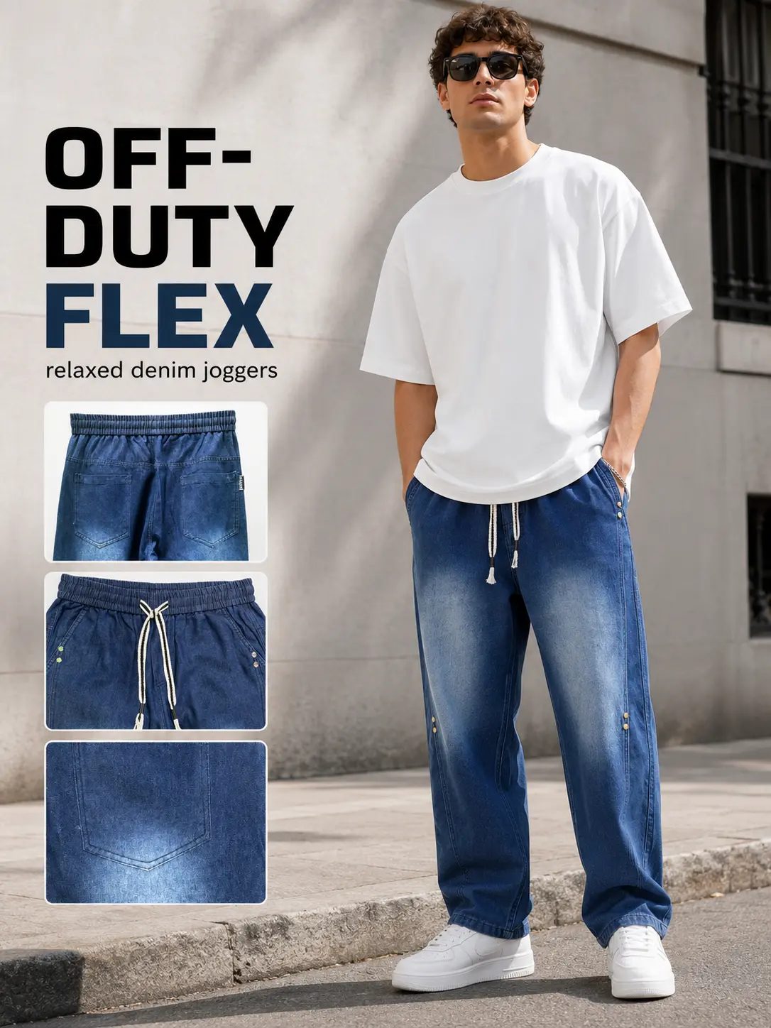 Y2K Men's Vibe Oversized  Bottom Jeans - Vintage Streetwear Wide Leg Denim, Retro Mid-Low Waist Loose Pants, 2026 Spring Casual Daily Outfits