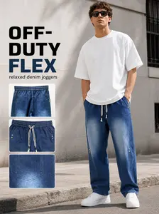 Y2K Men's Vibe Oversized Banana Bottom Jeans - Vintage Streetwear Wide Leg Denim, Retro Mid-Low Waist Loose Pants, 2026 Spring Casual Daily Outfits