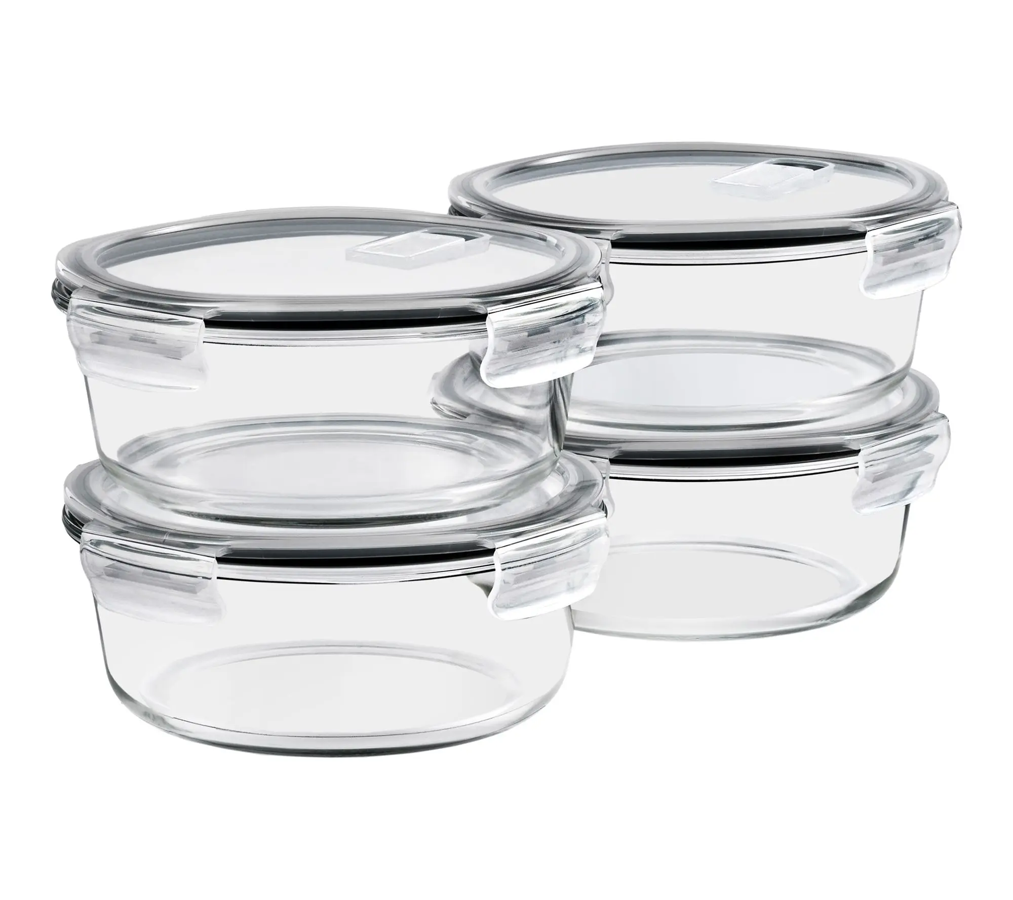 Sorbus 4Pc Round Glass Food Containers w/ Airtight Lid & Steam Vent