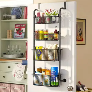 Heavy-Duty Over-Door Pantry Organizer with 4/6 Tiers and Baskets, Efficient Kitchen and Bathroom Spice Rack Storage Solutions, Bathroom Shelf Organizer