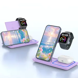 Three-In-One Foldable Wireless Charger, Smart Charging Dock, Mobile Charging for iPhone Samsung Apple Watch AirPods, Compact 15w Fast Charger