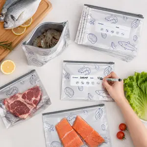 Resealable Aluminum Foil Bags, Reusable Stand-Up Food Storage Pouches with Zip Locks and Labels for Kitchen, Freezer, Vegetables, Meat and Eggs