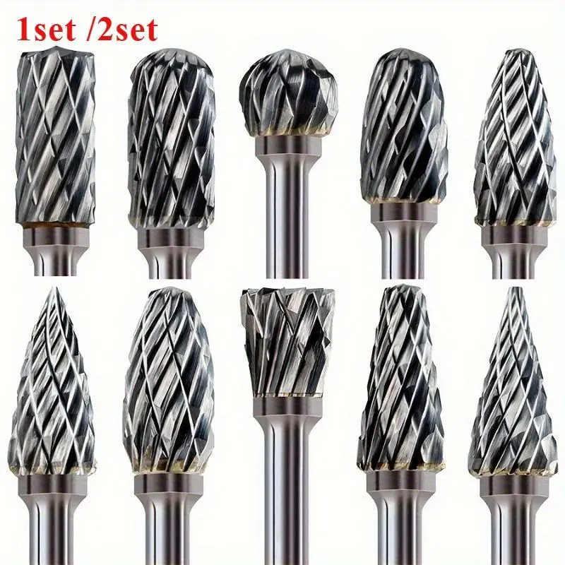 10pcs/set Double Cut Tungsten Carbide Grinding Bits angkop Rotary Tools para Tungsten Steel.