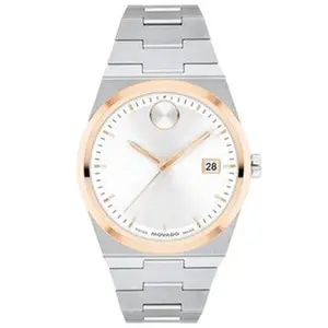 MOVADO BOLD QUEST WHITE DIAL ROSE GOLD TONE AND STAINLESS STEEL BRACELET