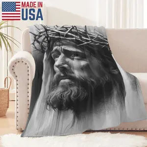 The Classic Image of Jesus Carrying the Cross_8607 Themed Flannel Blanket Super Soft High-Quality Fabric All Season Comfort for Sofa Bed Office