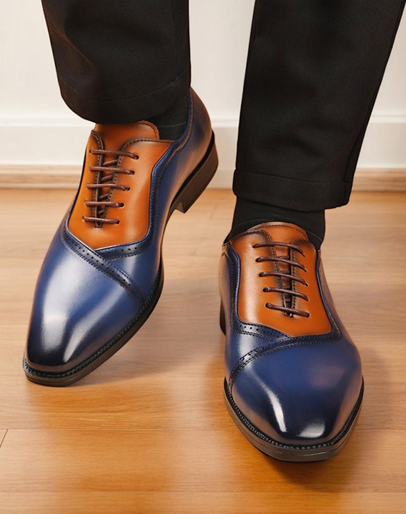 Men's Two-Tone Brogue Oxford Dress Shoes, Blue & Brown Formal Leather Shoes68625