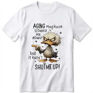 1pc Women's 100% Cotton T-Shirt with Duck Graphic Print & Humorous Slogan - Breathable Loose Fit Round Neck Short Sleeve Tee for Casual Wear, Outdoor Sports, Holiday Gift, Allseason Apparel | Cartoon Design | Knit Construction