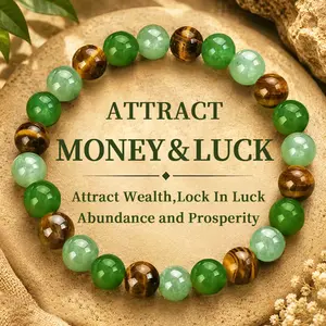 CrestJewels wealth bracelet featuring natural Dongling jade, green quartz, and tiger’s eye—a lucky bracelet that attracts wealth, locks in good fortune, and brings prosperity; a blue friendship beaded protective bracelet, ideal as an encouragement gift.