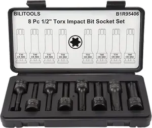 8-Piece Impact Torx Bit Socket Set 1/2 inch Drive, T30-T80, Cr-Mo Steel